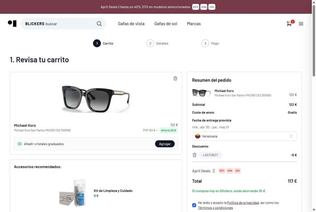 Blickers checkout page showing Blickers discount code box | Screenshot taken by SimplyCodes community member on Apr 27, 2025