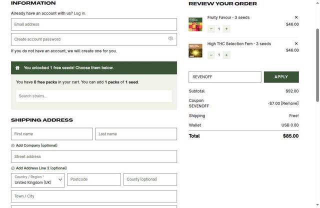 Blimburn Seeds checkout page showing Blimburn Seeds coupon code box | Screenshot taken by SimplyCodes community member on Jun 20, 2025