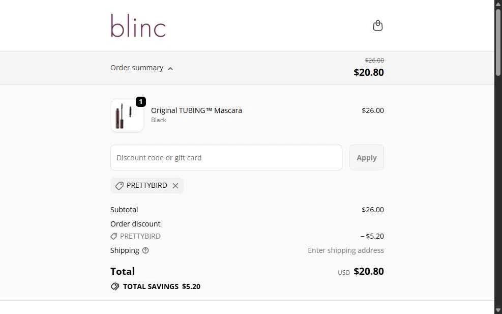 Blinc checkout page showing Blinc discount code box | Screenshot taken by SimplyCodes community member on Jan 13, 2026