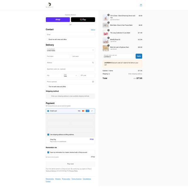 Blinkifly checkout page showing Blinkifly discount code box | Screenshot taken by SimplyCodes community member on Sep 12, 2025