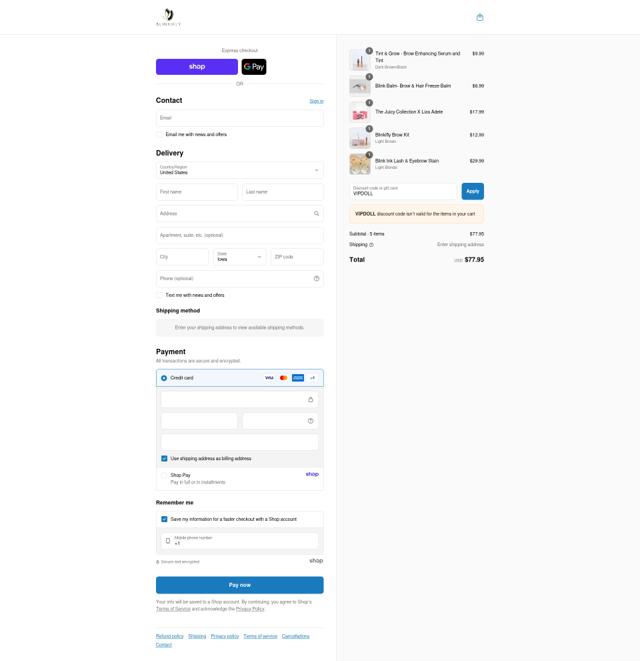 Blinkifly checkout page showing Blinkifly discount code box | Screenshot taken by SimplyCodes community member on Sep 12, 2025