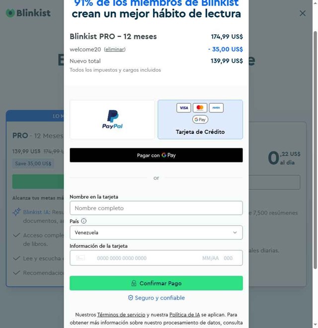 Blinkist checkout page showing Blinkist discount code box | Screenshot taken by SimplyCodes community member on Aug 18, 2025