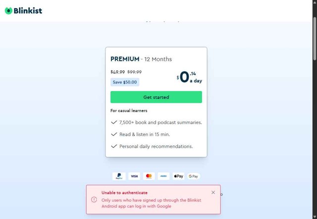 Blinkist checkout page showing Blinkist discount code box | Screenshot taken by SimplyCodes community member on Sep 2, 2025