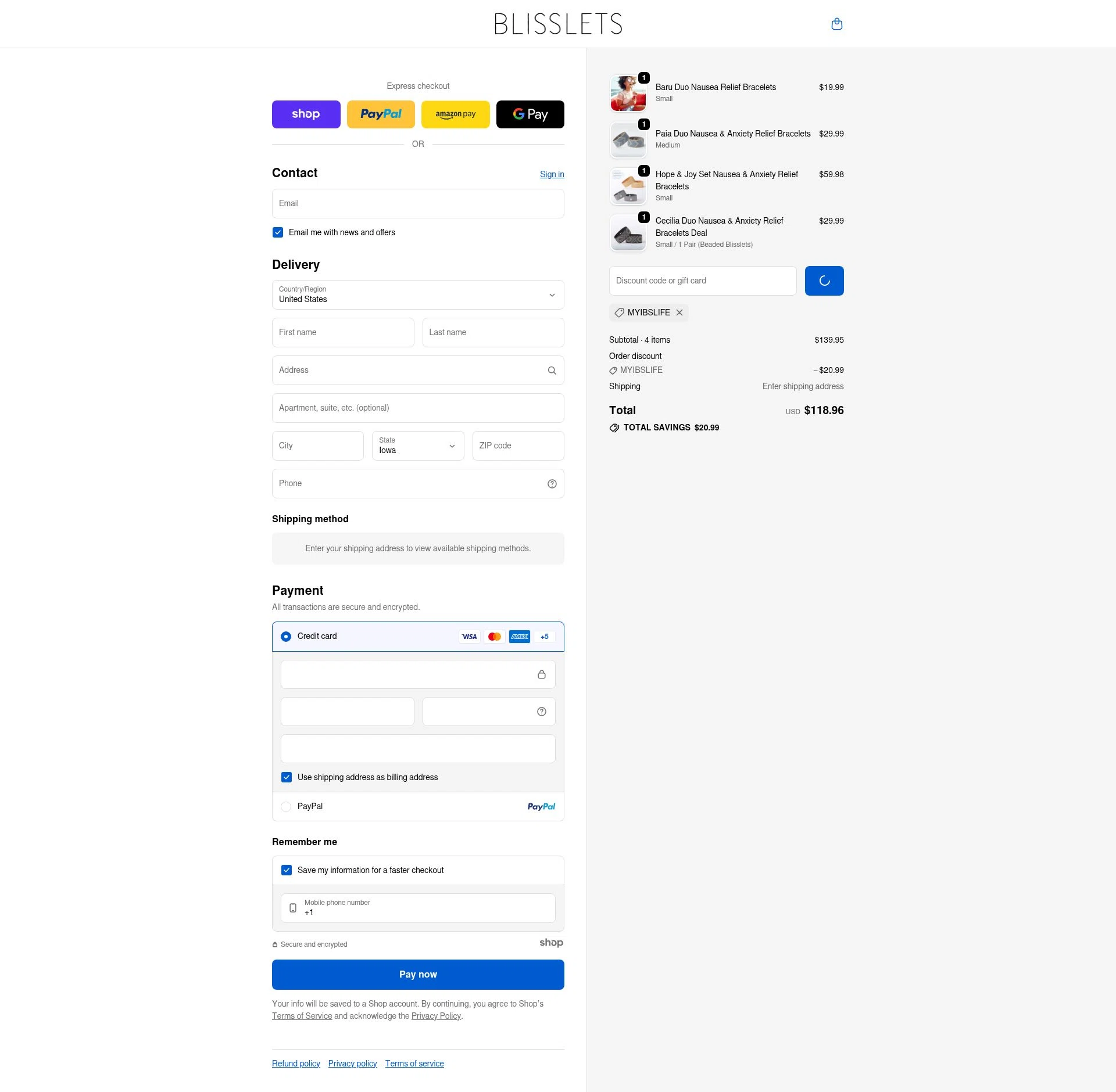 Blisslets checkout page showing Blisslets discount code box | Screenshot taken by SimplyCodes community member on Jan 8, 2026