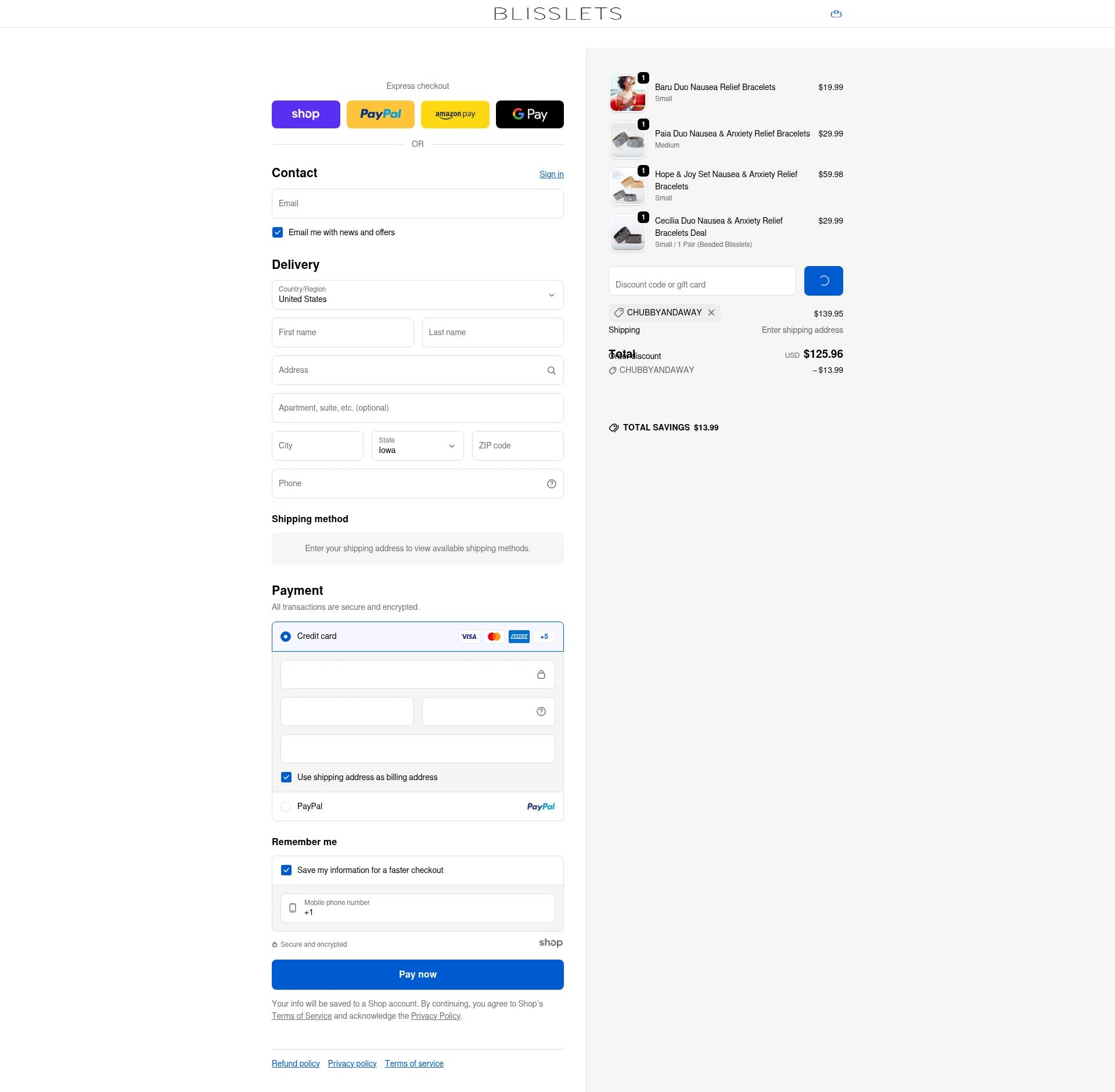 Blisslets checkout page showing Blisslets discount code box | Screenshot taken by SimplyCodes community member on Jan 2, 2026