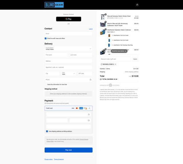 Blizzard Gear checkout page showing Blizzard Gear discount code box | Screenshot taken by SimplyCodes community member on Sep 4, 2025