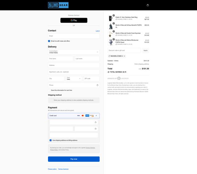 Blizzard Gear checkout page showing Blizzard Gear discount code box | Screenshot taken by SimplyCodes community member on Aug 27, 2025