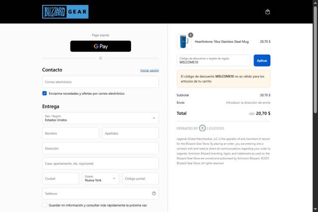 Blizzard Gear checkout page showing Blizzard Gear discount code box | Screenshot taken by SimplyCodes community member on Aug 27, 2025