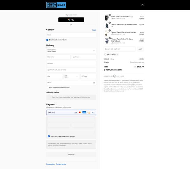 Blizzard Gear checkout page showing Blizzard Gear discount code box | Screenshot taken by SimplyCodes community member on Aug 27, 2025