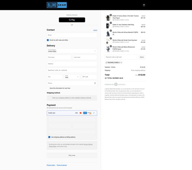 Blizzard Gear checkout page showing Blizzard Gear discount code box | Screenshot taken by SimplyCodes community member on Aug 22, 2025