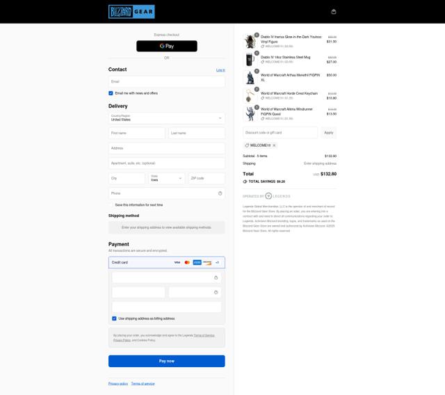 Blizzard Gear checkout page showing Blizzard Gear discount code box | Screenshot taken by SimplyCodes community member on Aug 22, 2025