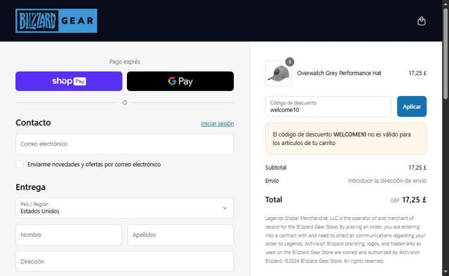 Blizzard Gear Store checkout page showing Blizzard Gear Store discount code box | Screenshot taken by SimplyCodes community member on Jun 4, 2025