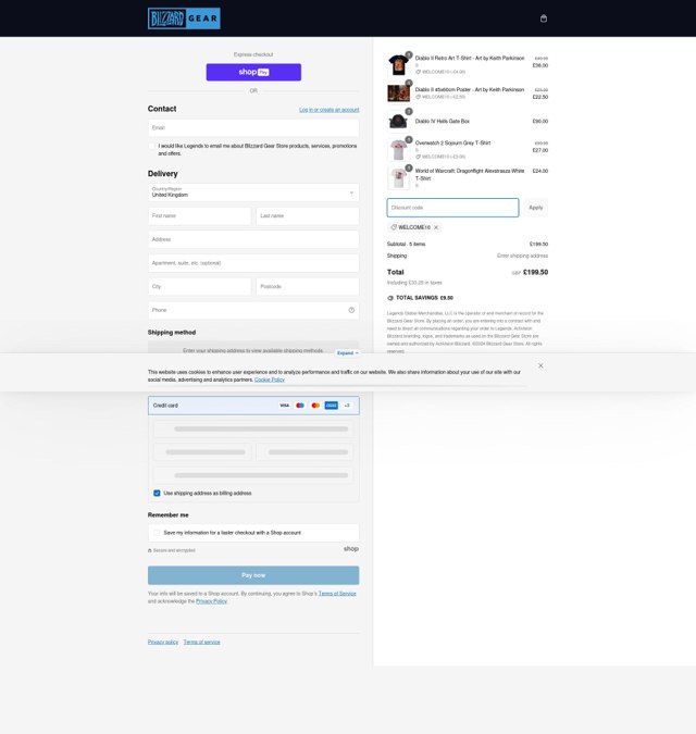 Blizzard Gear Store checkout page showing Blizzard Gear Store discount code box | Screenshot taken by SimplyCodes community member on Feb 27, 2025