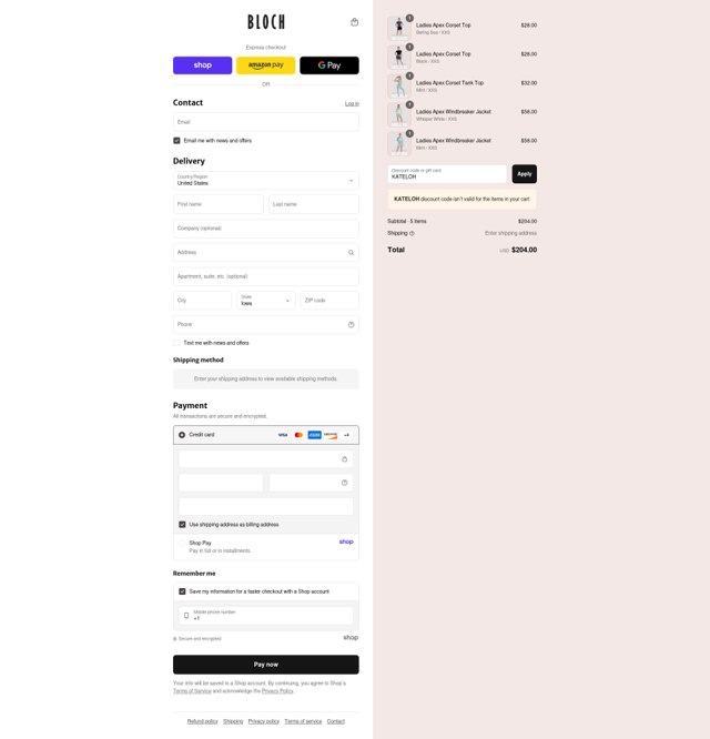 Bloch US checkout page showing Bloch US discount code box | Screenshot taken by SimplyCodes community member on Sep 7, 2025