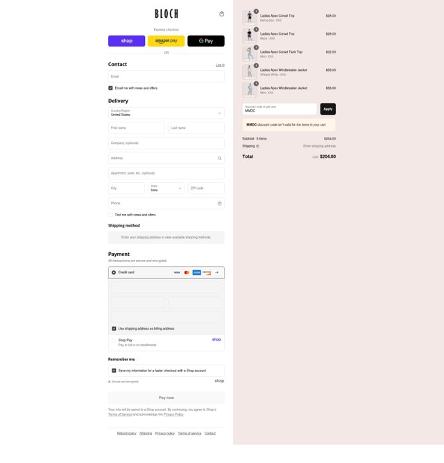 Bloch US checkout page showing Bloch US discount code box | Screenshot taken by SimplyCodes community member on Sep 7, 2025