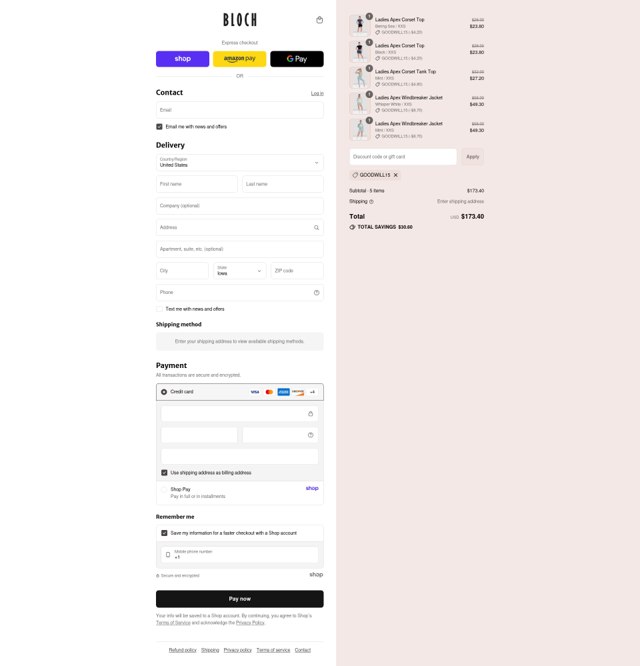 Bloch US checkout page showing Bloch US discount code box | Screenshot taken by SimplyCodes community member on Sep 7, 2025
