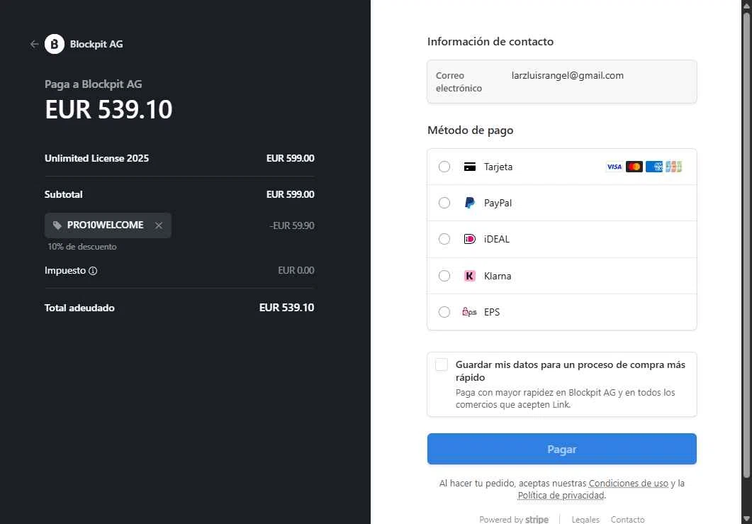 Blockpit checkout page showing Blockpit promo code box | Screenshot taken by SimplyCodes community member on Jul 29, 2025