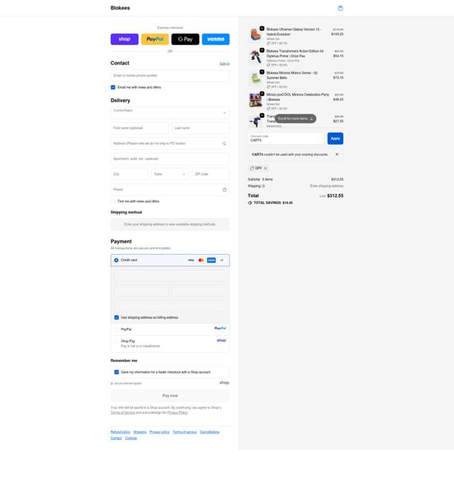 Blokees checkout page showing Blokees discount code box | Screenshot taken by SimplyCodes community member on Oct 7, 2025