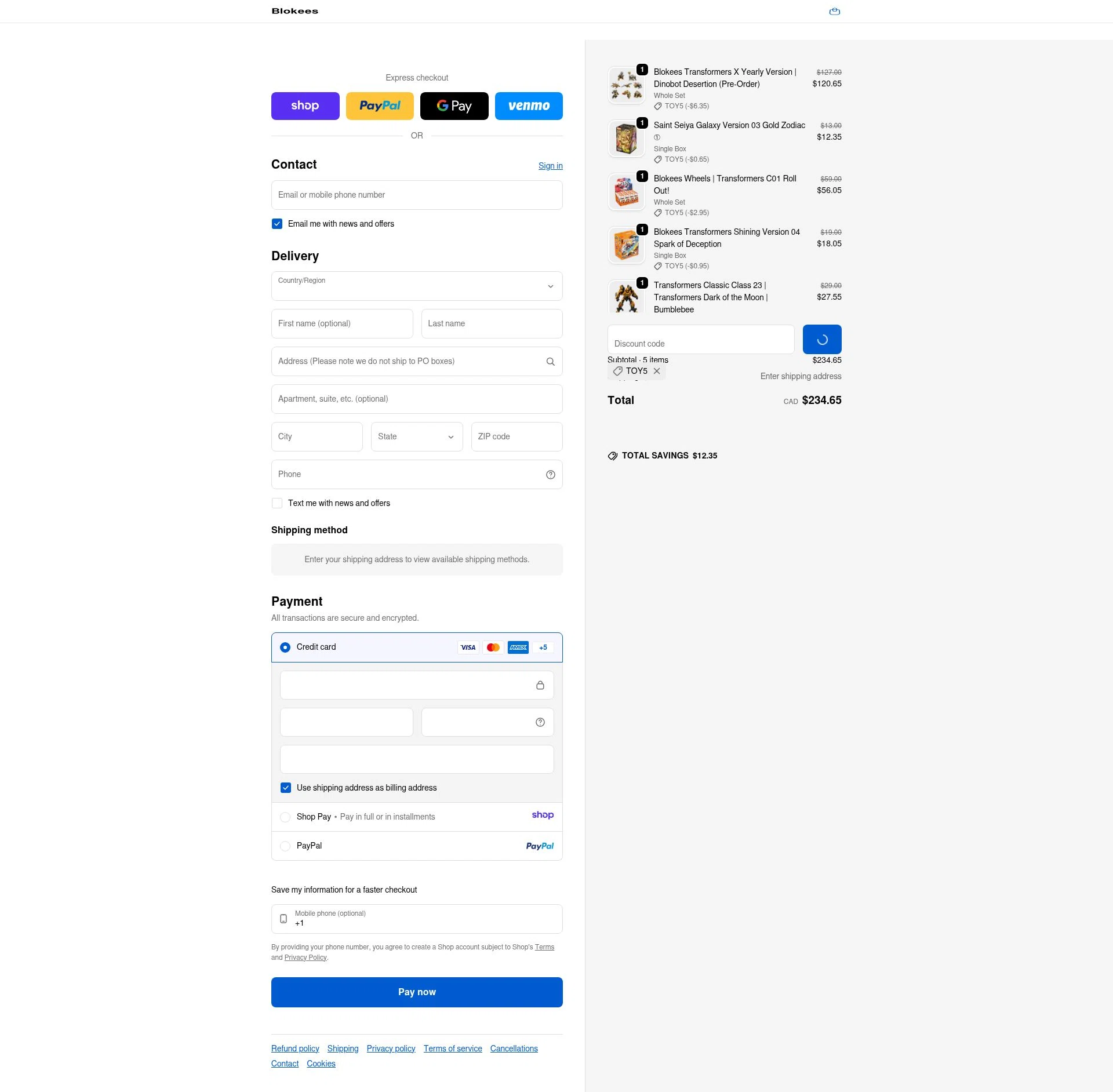 Blokees checkout page showing Blokees discount code box | Screenshot taken by SimplyCodes community member on Jan 8, 2026