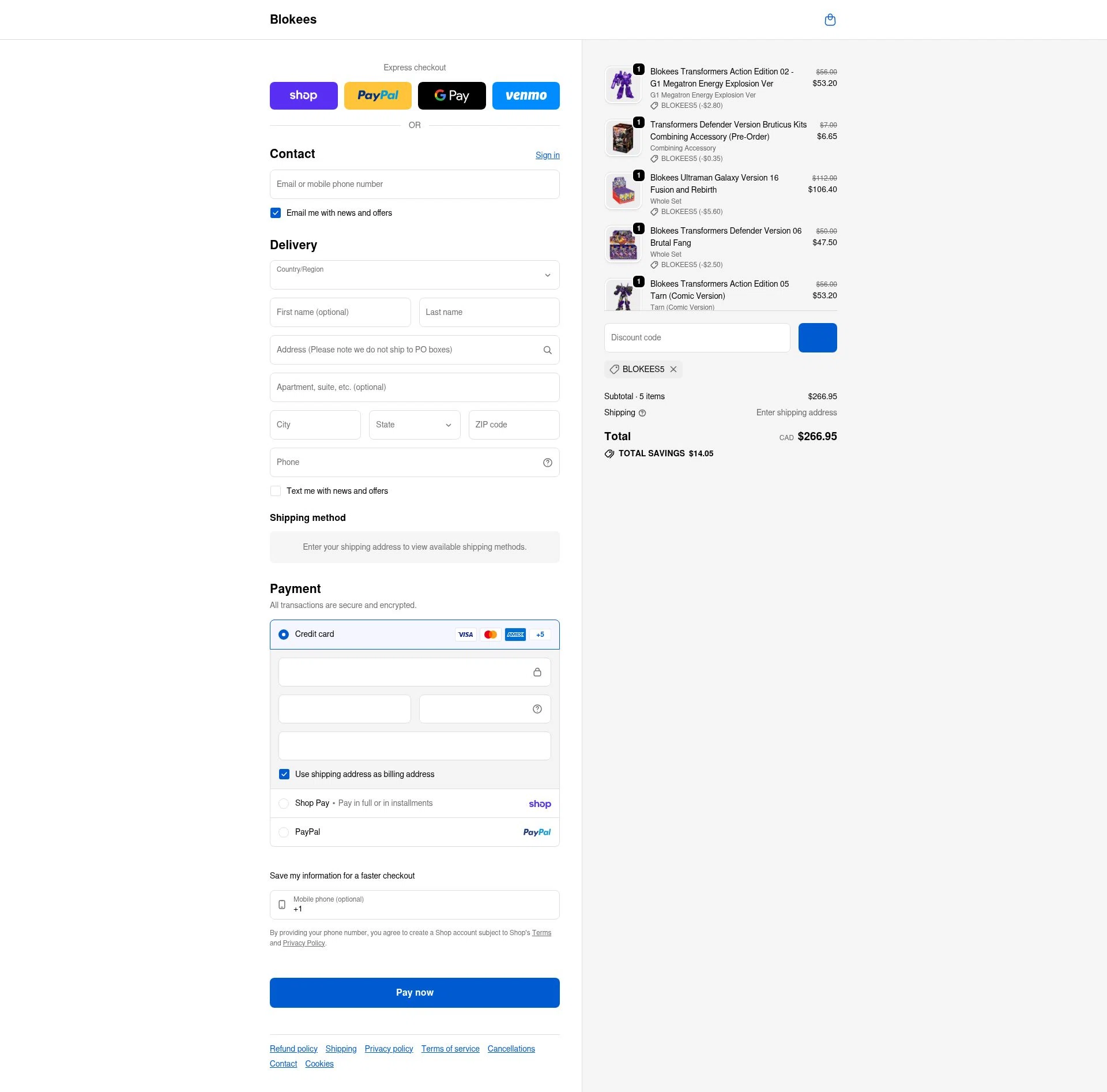 Blokees checkout page showing Blokees discount code box | Screenshot taken by SimplyCodes community member on Feb 14, 2026