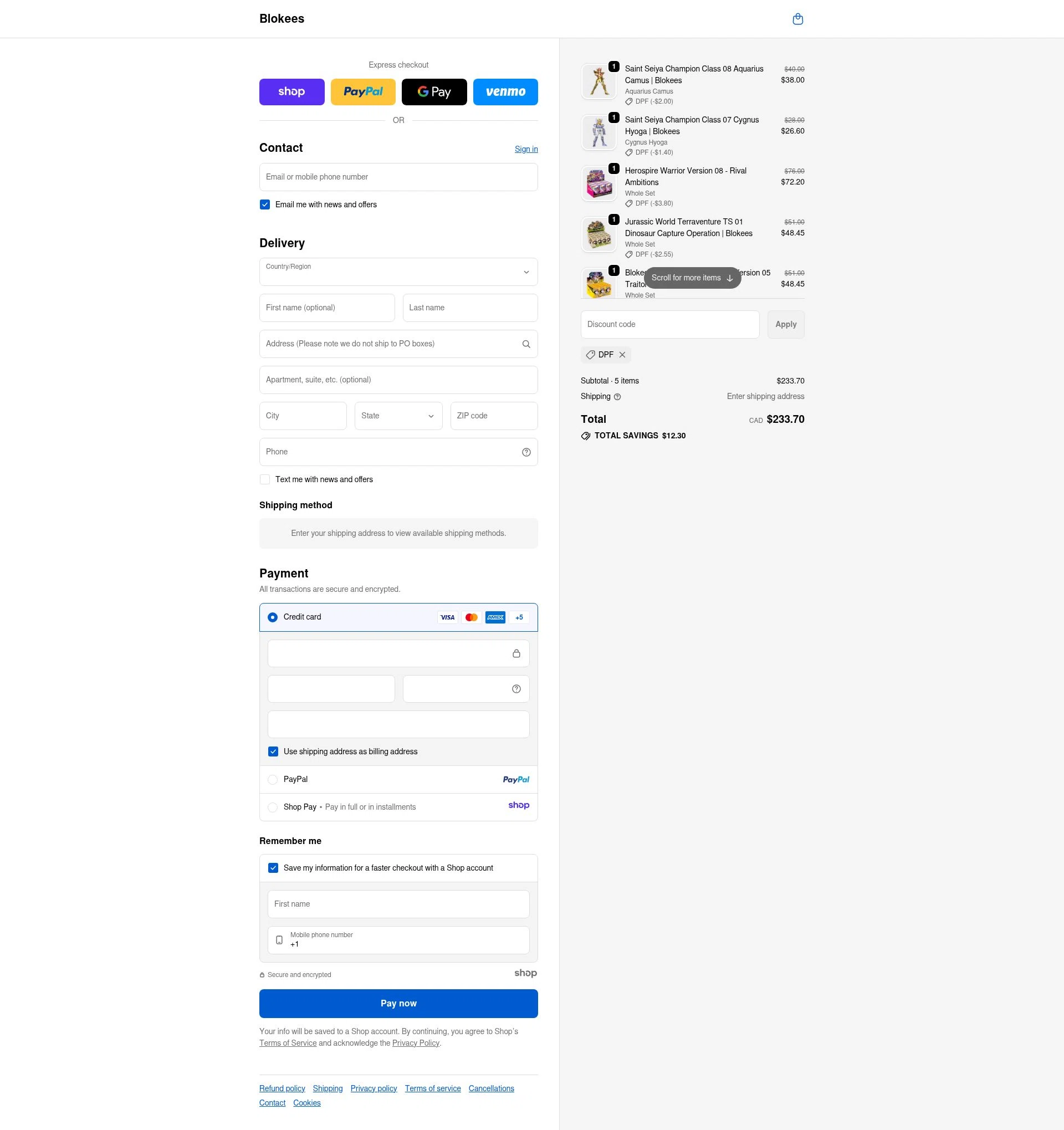 Blokees checkout page showing Blokees discount code box | Screenshot taken by SimplyCodes community member on Dec 11, 2025