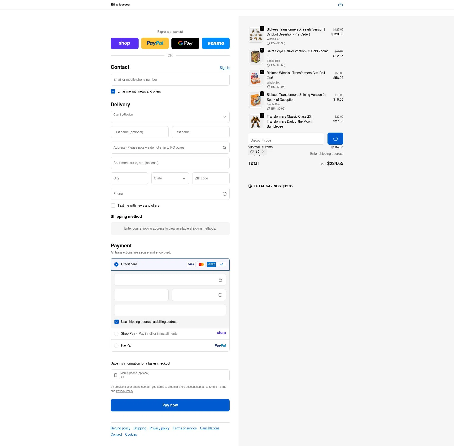 Blokees checkout page showing Blokees discount code box | Screenshot taken by SimplyCodes community member on Jan 8, 2026
