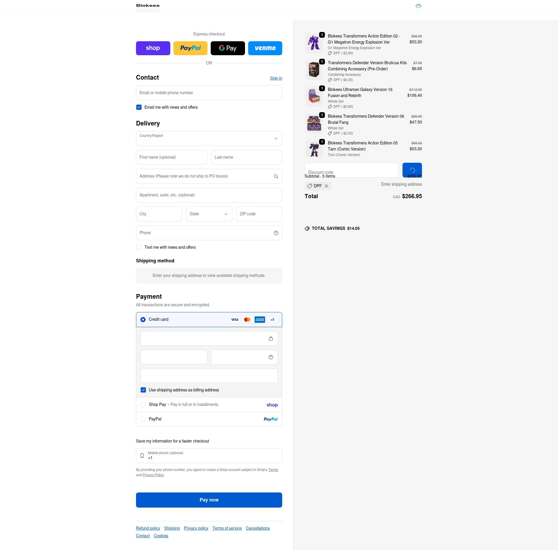 Blokees checkout page showing Blokees discount code box | Screenshot taken by SimplyCodes community member on Feb 14, 2026