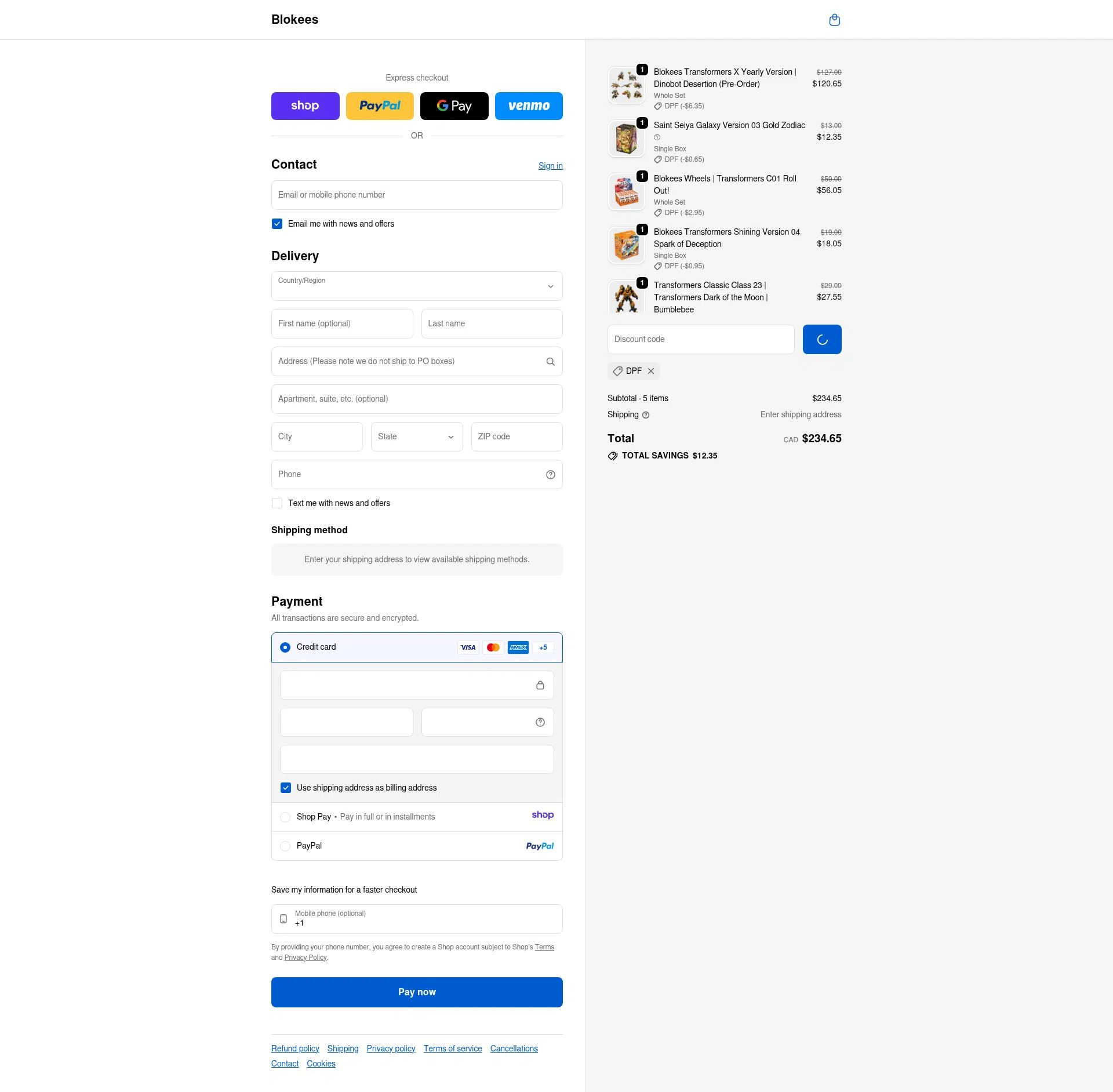 Blokees checkout page showing Blokees discount code box | Screenshot taken by SimplyCodes community member on Jan 8, 2026