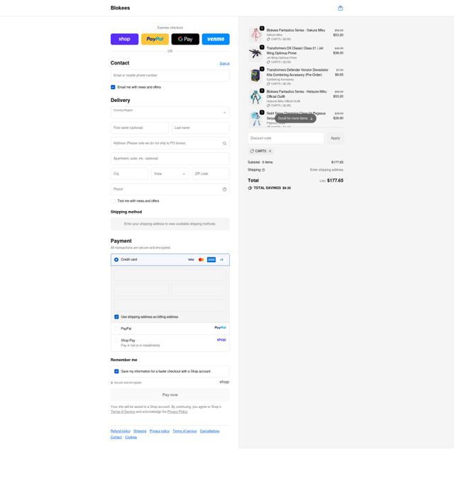 Blokees checkout page showing Blokees discount code box | Screenshot taken by SimplyCodes community member on Sep 21, 2025