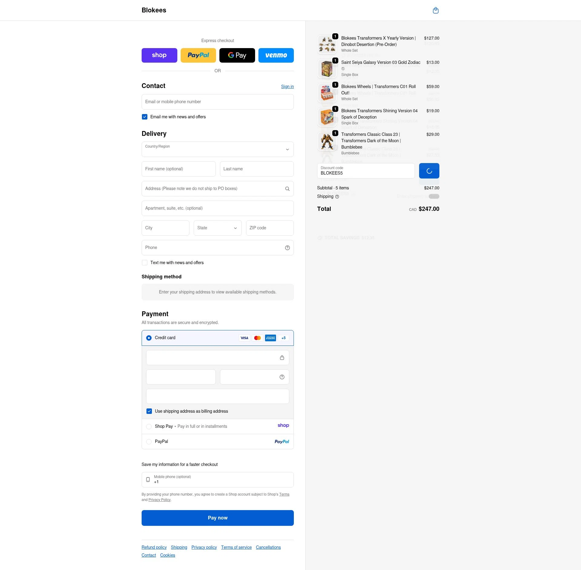 Blokees checkout page showing Blokees discount code box | Screenshot taken by SimplyCodes community member on Jan 8, 2026