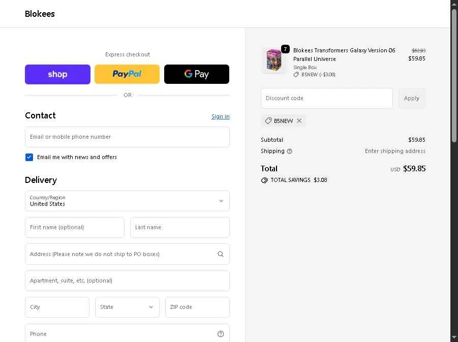 Blokees checkout page showing Blokees discount code box | Screenshot taken by SimplyCodes community member on Jan 3, 2026
