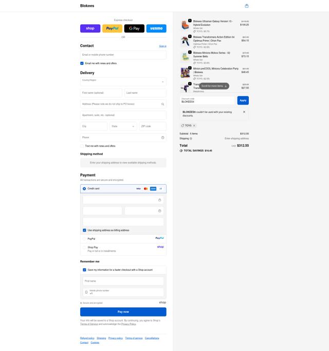 Blokees checkout page showing Blokees discount code box | Screenshot taken by SimplyCodes community member on Oct 7, 2025