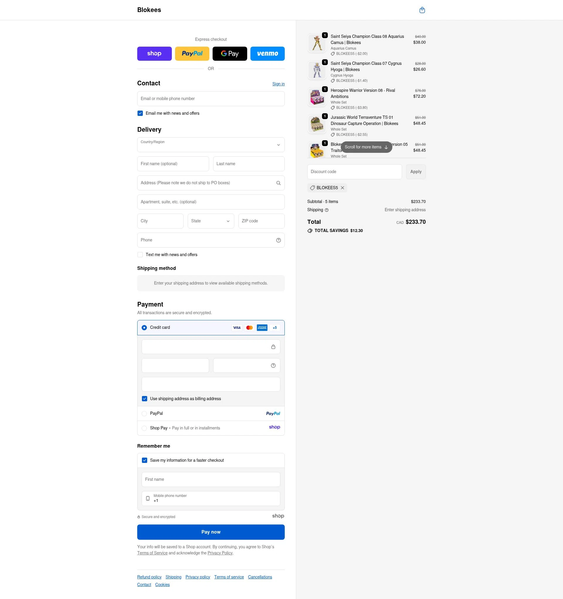 Blokees checkout page showing Blokees discount code box | Screenshot taken by SimplyCodes community member on Dec 17, 2025