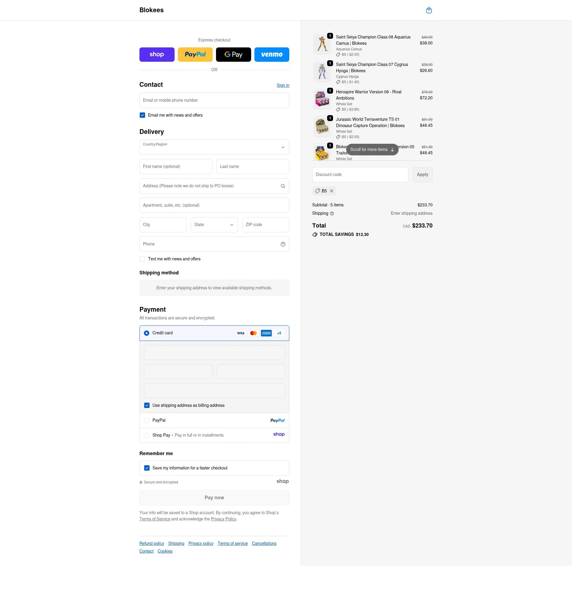 Blokees checkout page showing Blokees discount code box | Screenshot taken by SimplyCodes community member on Dec 17, 2025