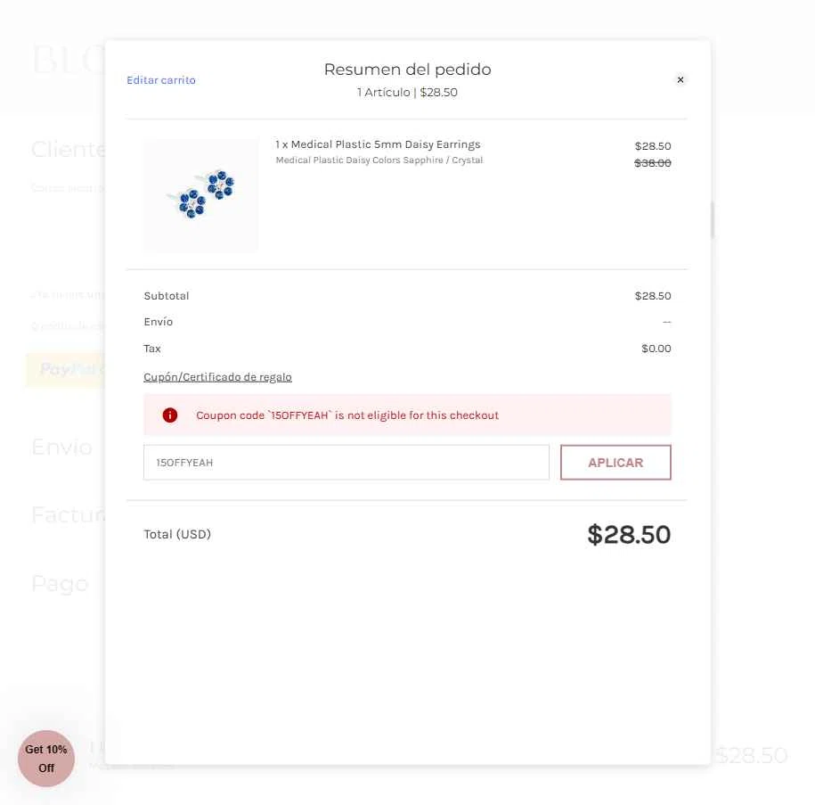 Blomdahl USA checkout page showing Blomdahl USA promo code box | Screenshot taken by SimplyCodes community member on Dec 8, 2025