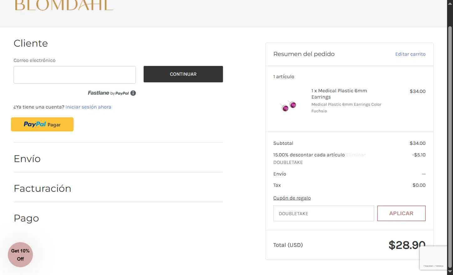 Blomdahl USA checkout page showing Blomdahl USA promo code box | Screenshot taken by SimplyCodes community member on Oct 10, 2025