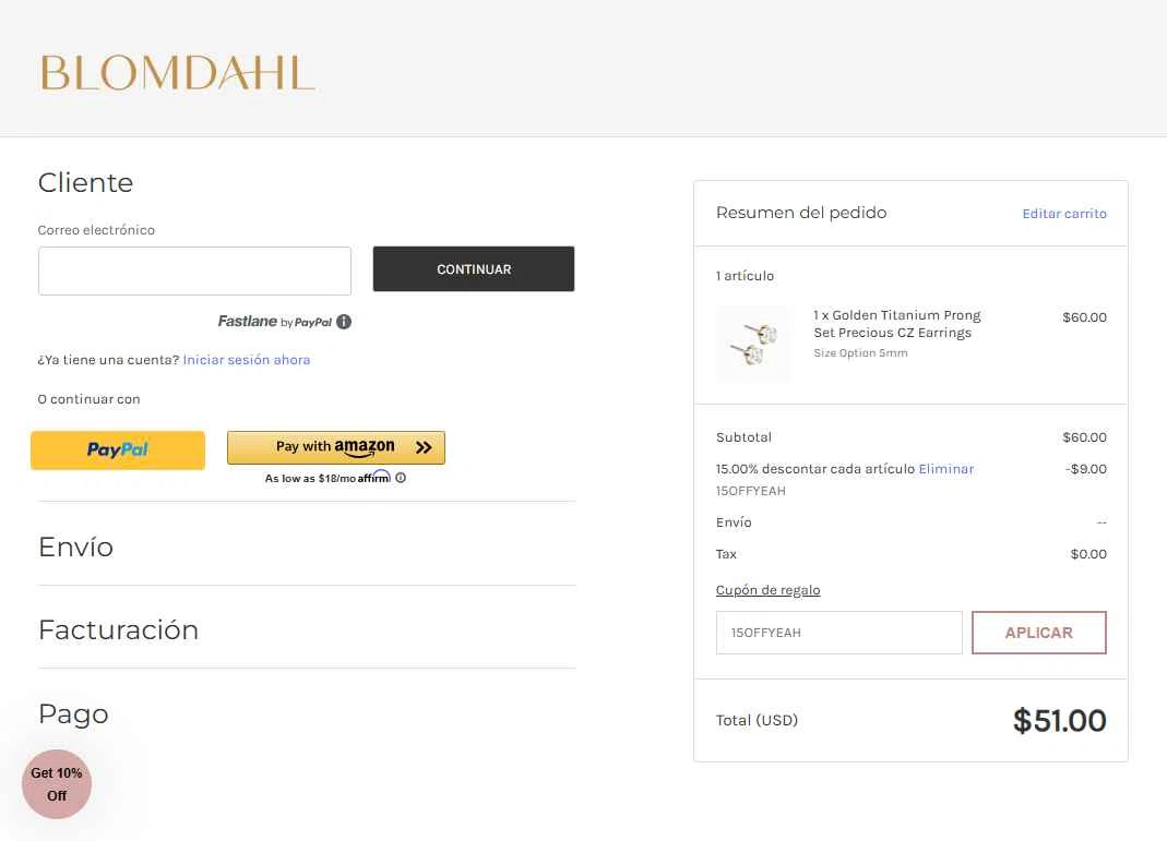 Blomdahl USA checkout page showing Blomdahl USA promo code box | Screenshot taken by SimplyCodes community member on Oct 23, 2025