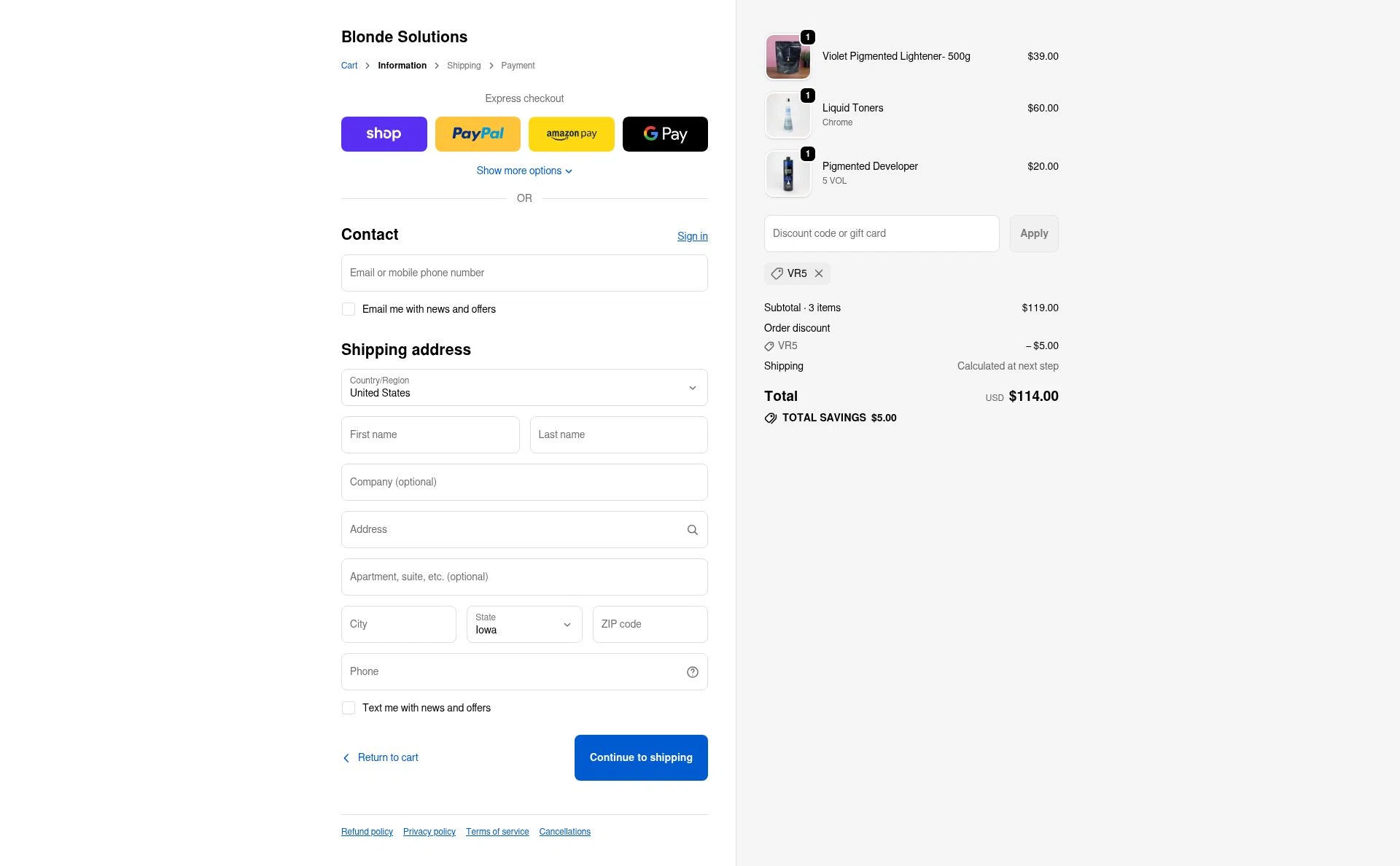 Blonde Solutions checkout page showing Blonde Solutions discount code box | Screenshot taken by SimplyCodes community member on Dec 27, 2025