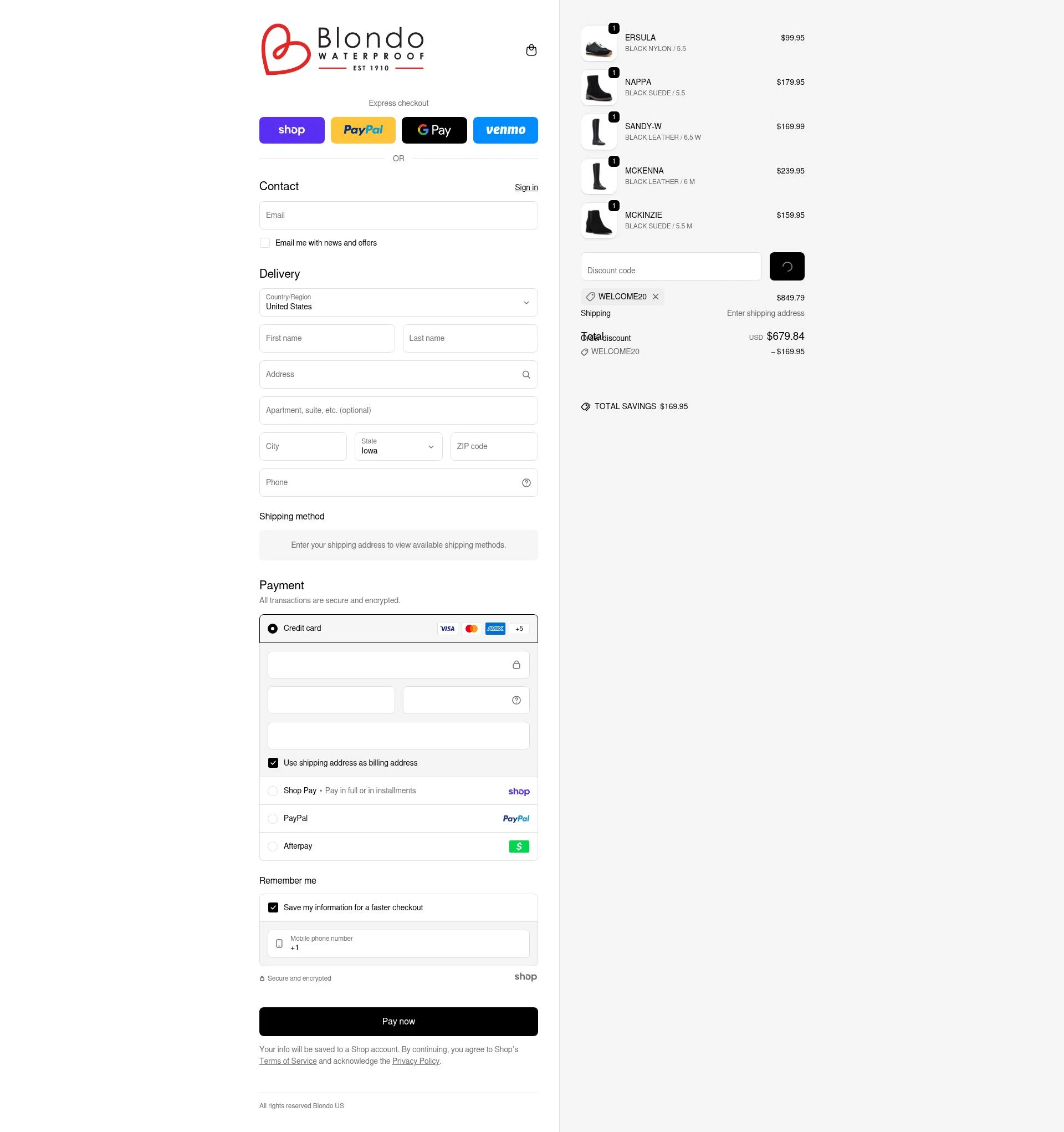 Blondo checkout page showing Blondo promo code box | Screenshot taken by SimplyCodes community member on Jan 28, 2026