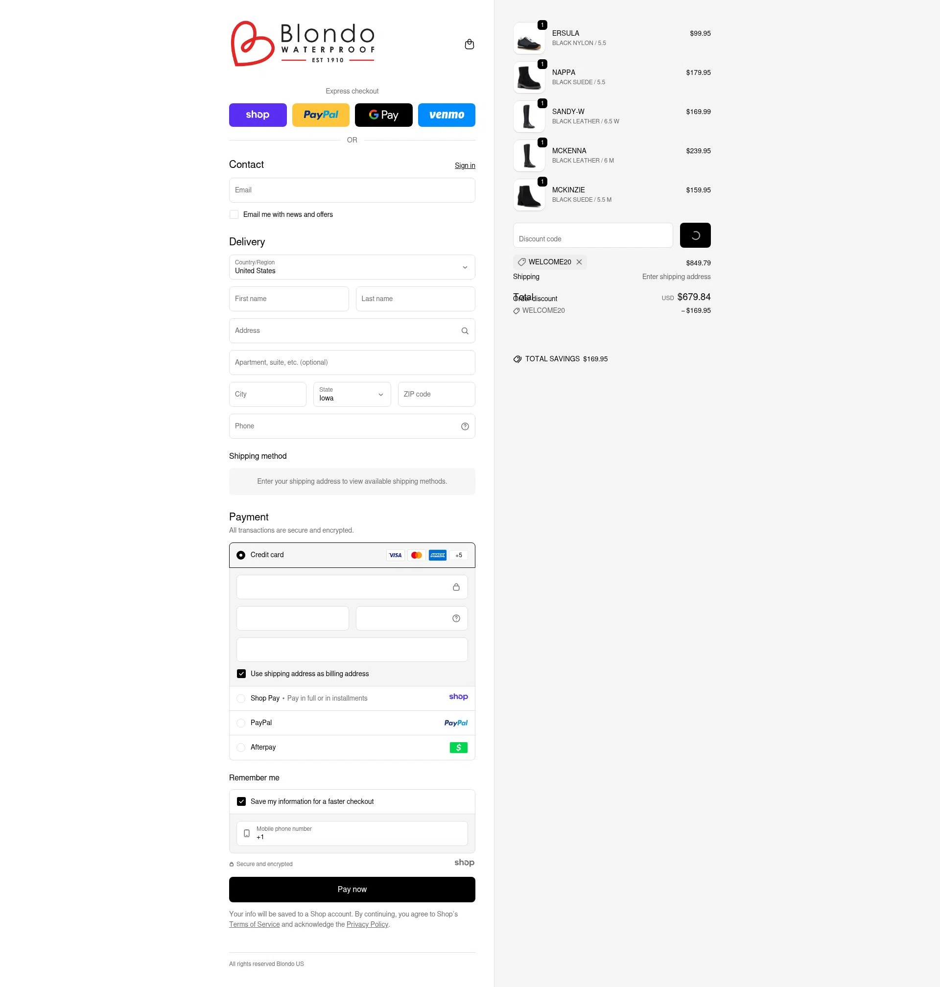 Blondo checkout page showing Blondo promo code box | Screenshot taken by SimplyCodes community member on Jan 19, 2026