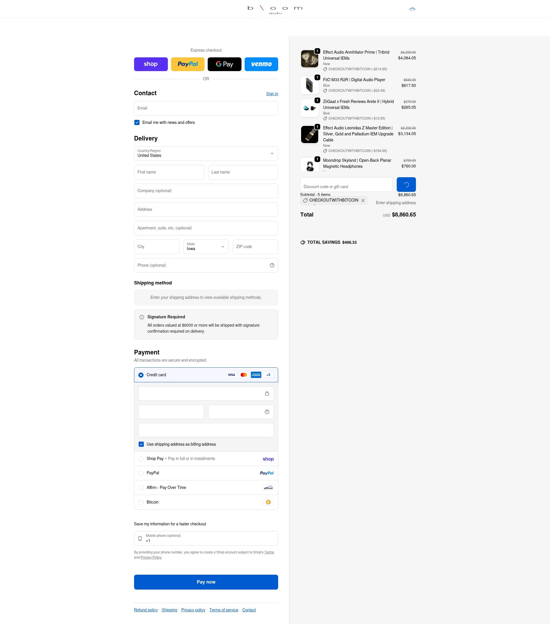 Bloom Audio checkout page showing Bloom Audio discount code box | Screenshot taken by SimplyCodes community member on Feb 10, 2026