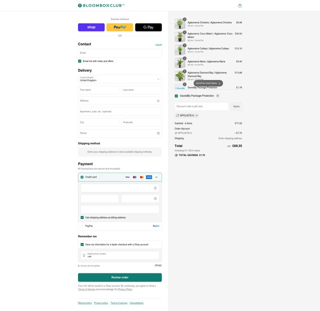 Bloombox Club checkout page showing Bloombox Club discount code box | Screenshot taken by SimplyCodes community member on Sep 3, 2025
