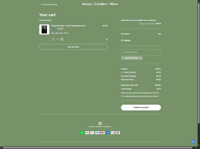 bloom. checkout page showing bloom. discount code box | Screenshot taken by SimplyCodes community member on Aug 18, 2025