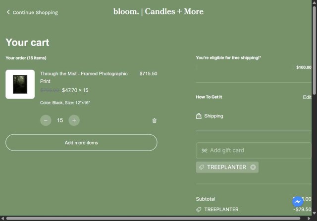 bloom. checkout page showing bloom. discount code box | Screenshot taken by SimplyCodes community member on May 11, 2025