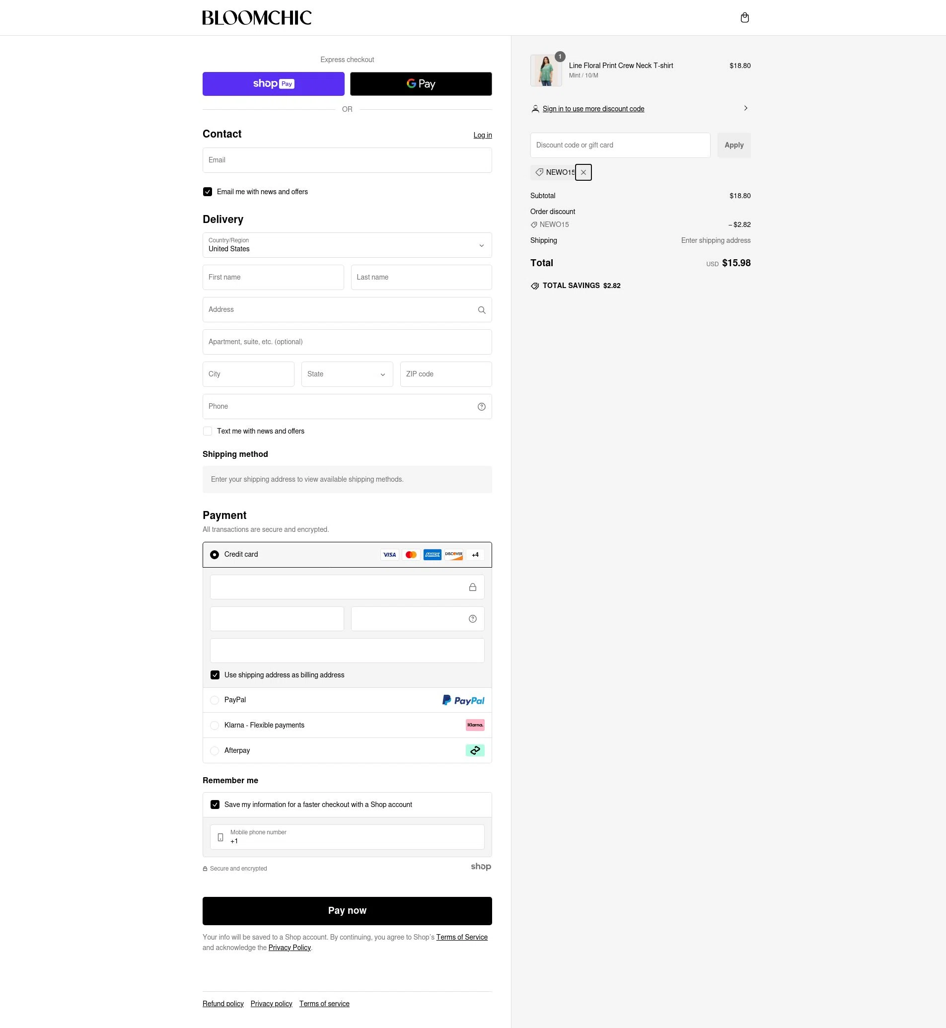 where to use Bloomchic promo code box