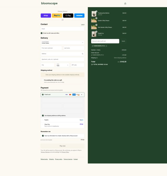 Bloomscape checkout page showing Bloomscape coupon code box | Screenshot taken by SimplyCodes community member on Sep 6, 2025
