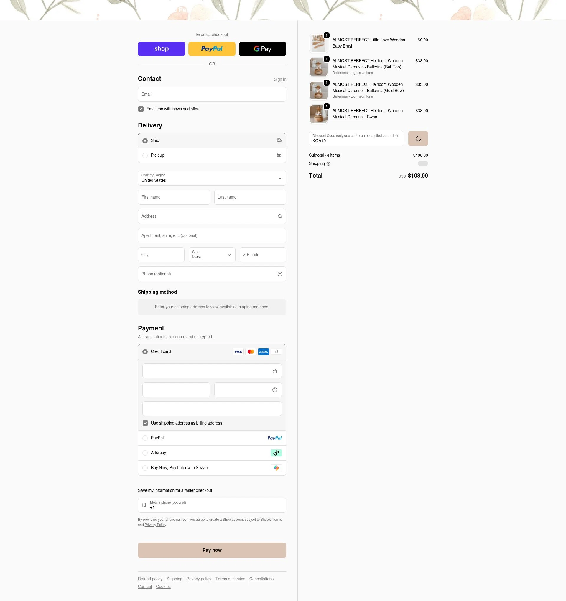 Blossom & Pear checkout page showing Blossom & Pear promo code box | Screenshot taken by SimplyCodes community member on Feb 5, 2026