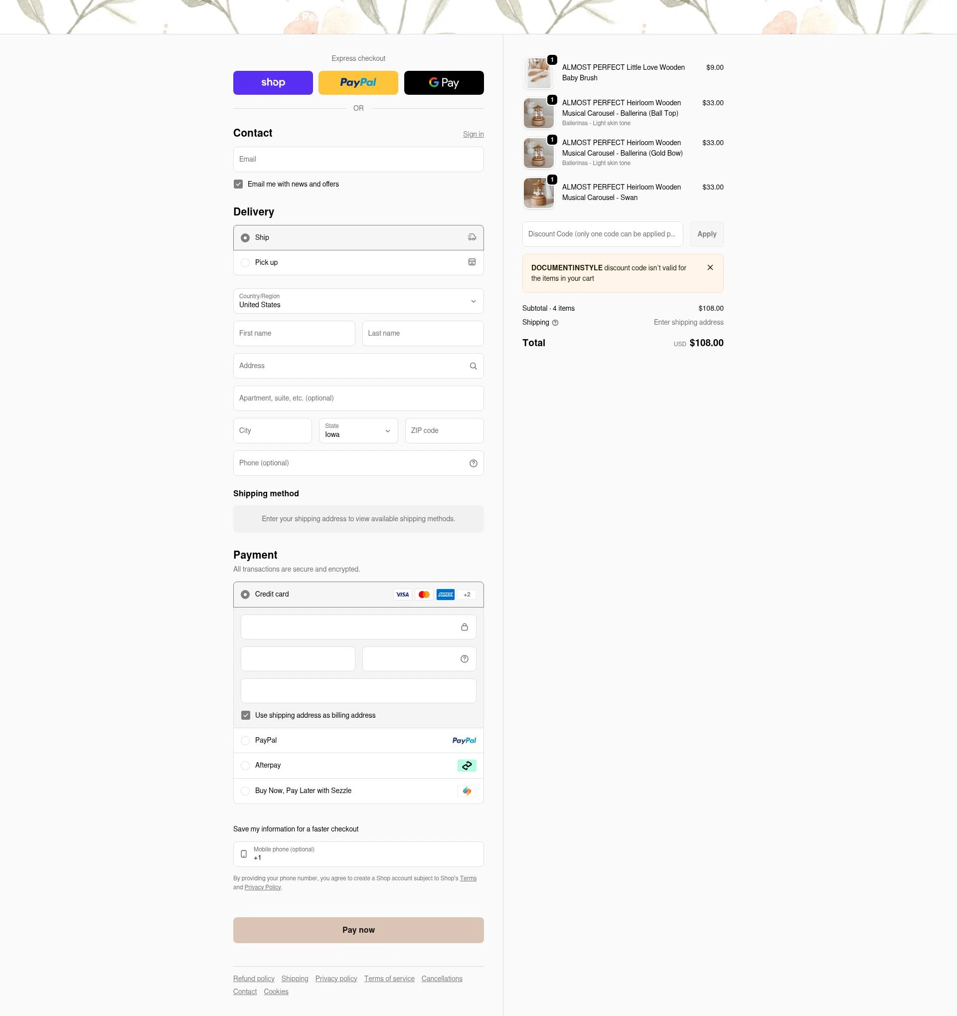 Blossom & Pear checkout page showing Blossom & Pear promo code box | Screenshot taken by SimplyCodes community member on Feb 5, 2026