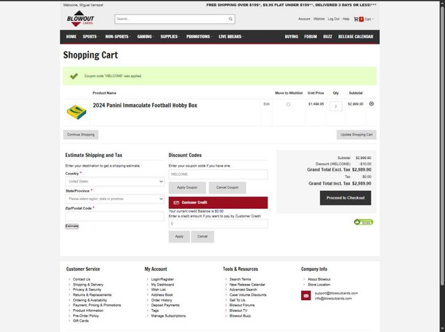 Blowout Cards checkout page showing Blowout Cards coupon code box | Screenshot taken by SimplyCodes community member on Aug 22, 2025