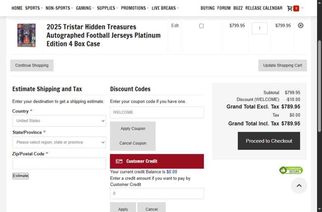 Blowout Cards checkout page showing Blowout Cards coupon code box | Screenshot taken by SimplyCodes community member on Aug 25, 2025